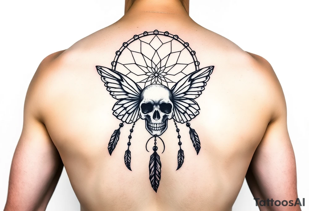 Small Dreamcatcher with butterfly's and skull tattoo idea
