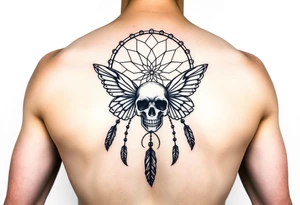 Small Dreamcatcher with butterfly's and skull tattoo idea