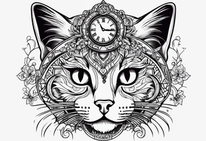 a cat with a clock tattoo idea