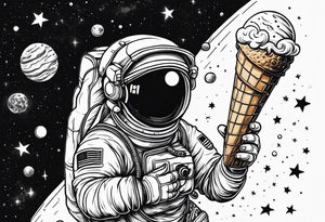 a picture of an astronaut eating an ice cream cone while floating in space tattoo idea