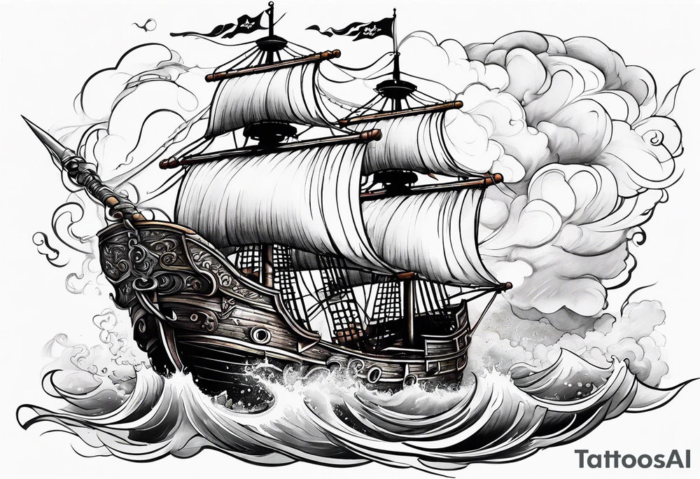 Pirate ship in a storm tattoo idea