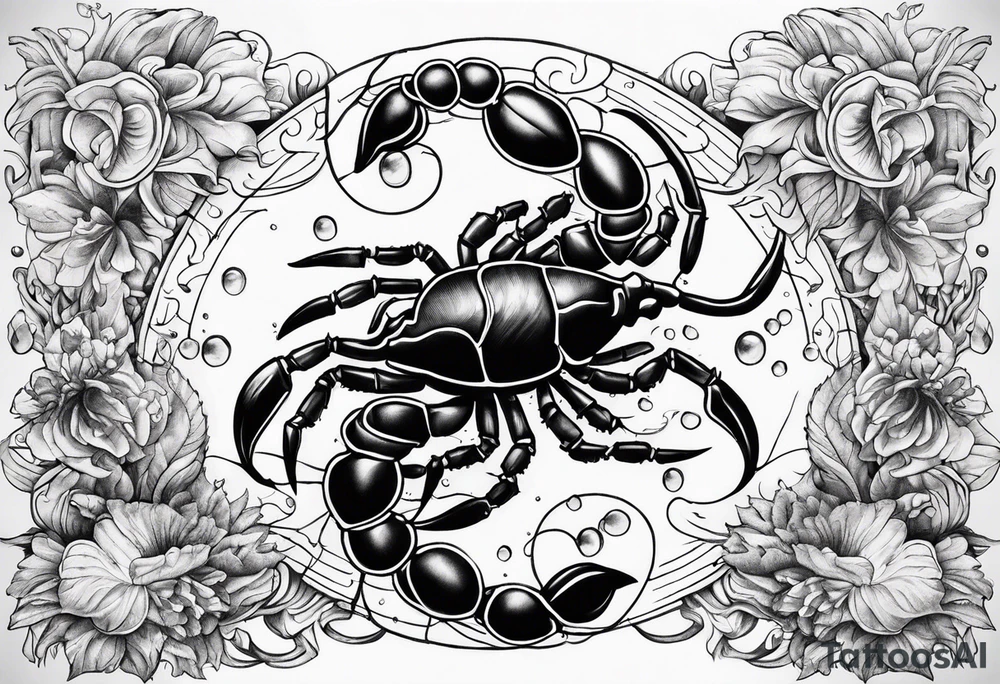 Scorpio zodiac sign with water element surrounding tattoo idea
