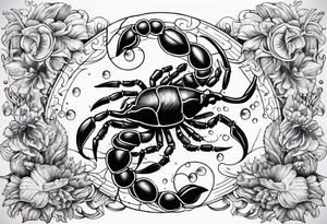 Scorpio zodiac sign with water element surrounding tattoo idea