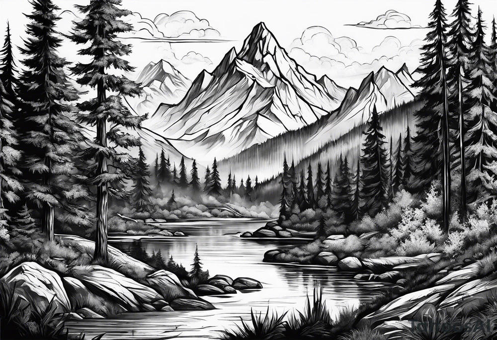 Skyrim mountain landscape tattoo idea