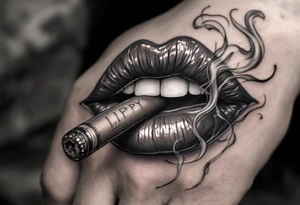 Set of mean lips with a cigar and smoke saying LIPPY tattoo idea