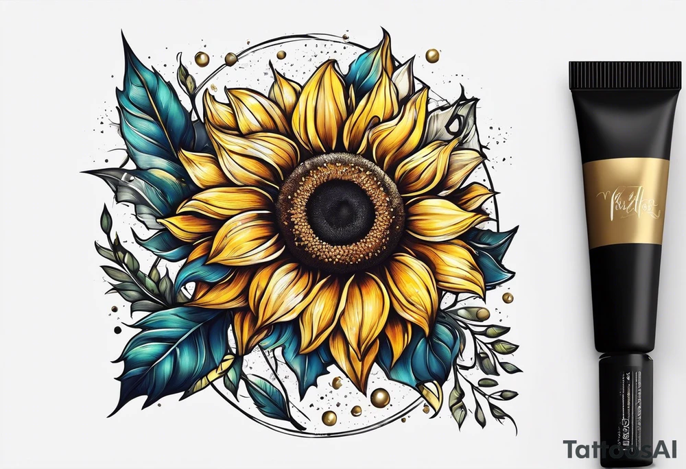 sunflower braslet surrounded with little stars, tree and arrow tattoo idea