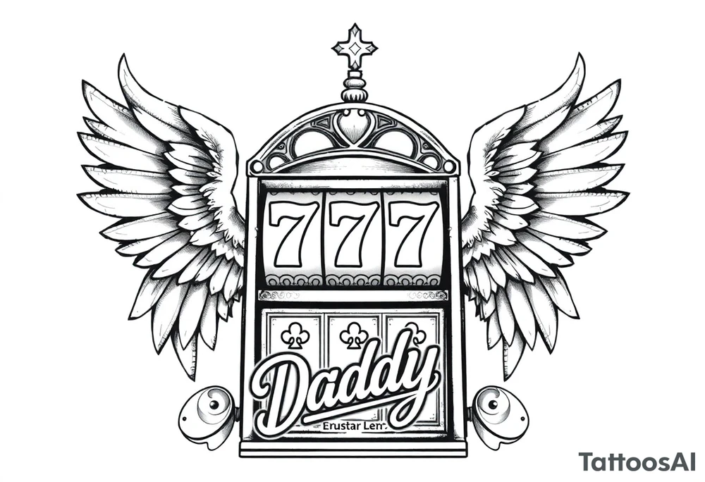 Slot machine with 777 and the word Daddy with angel wings tattoo idea