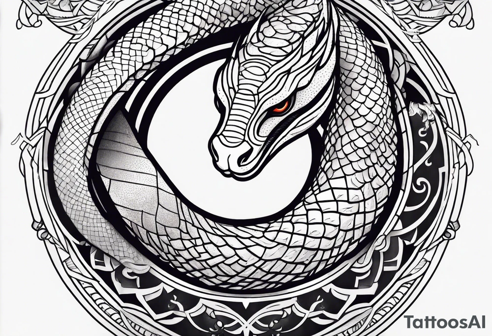 large thigh tattoo with a snake tattoo idea