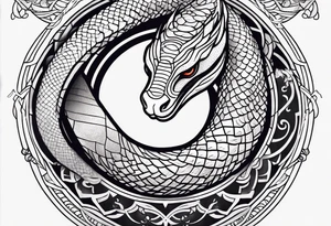 large thigh tattoo with a snake tattoo idea