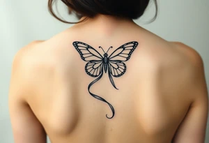 ethereal butterfly with flowing silk ribbons in moonlight tattoo idea