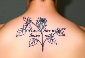 small tattoo of nightshade with words "leave her wild" on the leaves tattoo idea