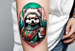 White Pomeranian dressed like boba fett tattoo idea