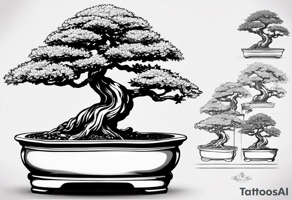 bonsai tree with one side that has more foliage than the other. Mean to fit under an arm on a rib cage. tattoo idea