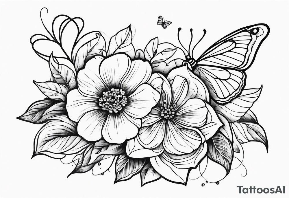 flower and butterflies on arm tattoo idea