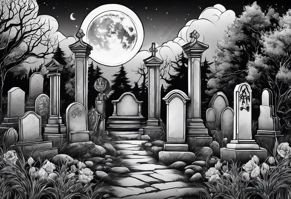 graveyard with moon tattoo idea