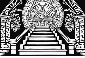 Valhalla mist fire sword shield stairs tattoo idea
