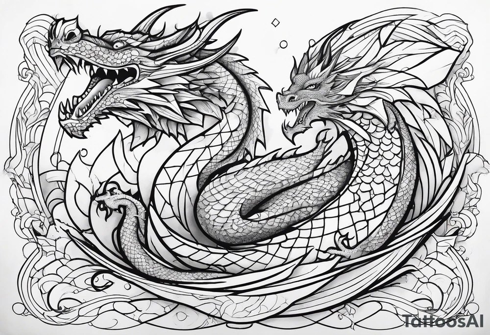 Geometric aquatic dragon cute tattoo idea