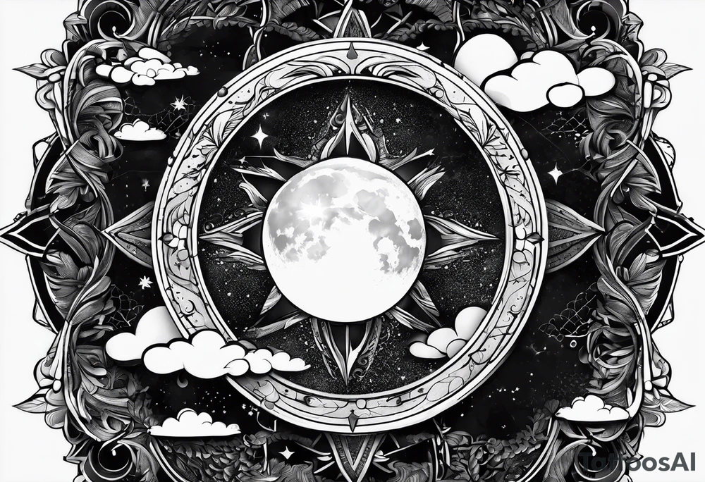 Moon phases stars clouds no background tattoo idea