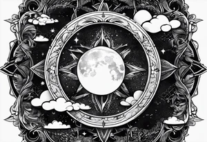 Moon phases stars clouds no background tattoo idea