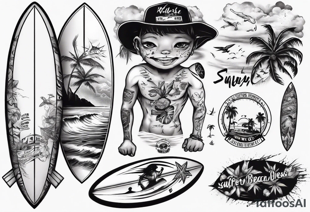 surfer beach tattoo idea