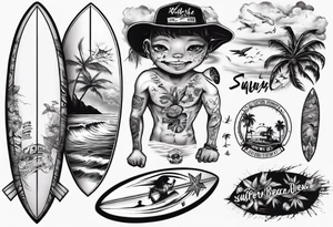 surfer beach tattoo idea