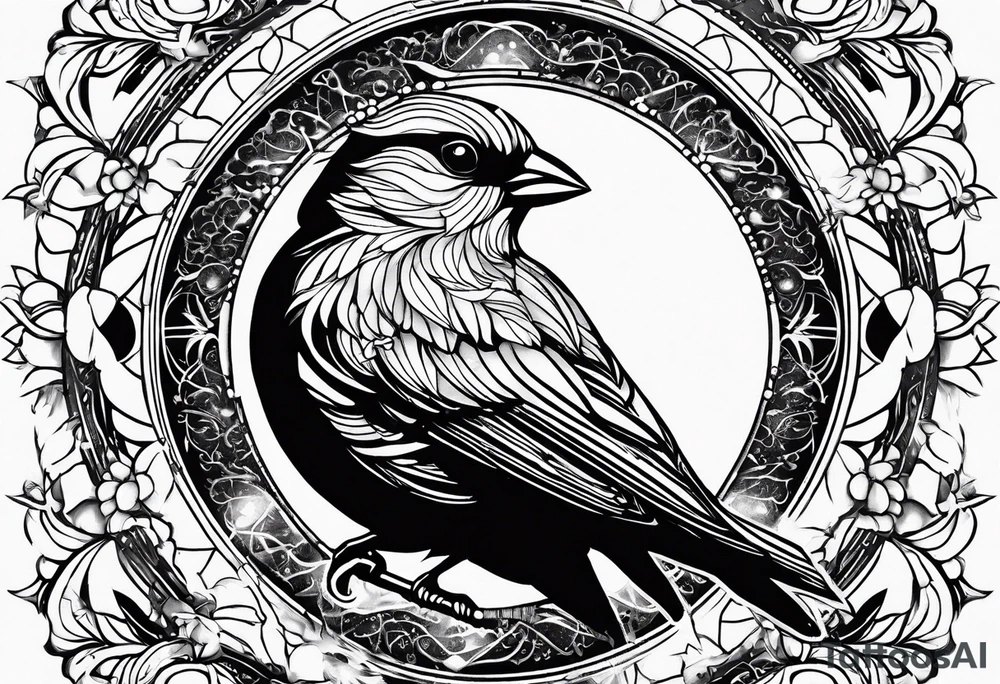 mens neck sleeve sparrow, om symbol, cosmos, iris, daisy, sun rays clouds tattoo idea