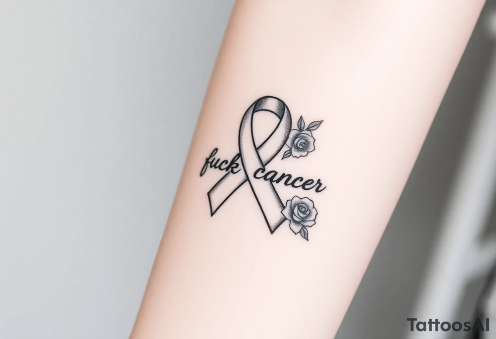 Pretty Cancer ribbon that says "fuck cancer"with roses tattoo idea