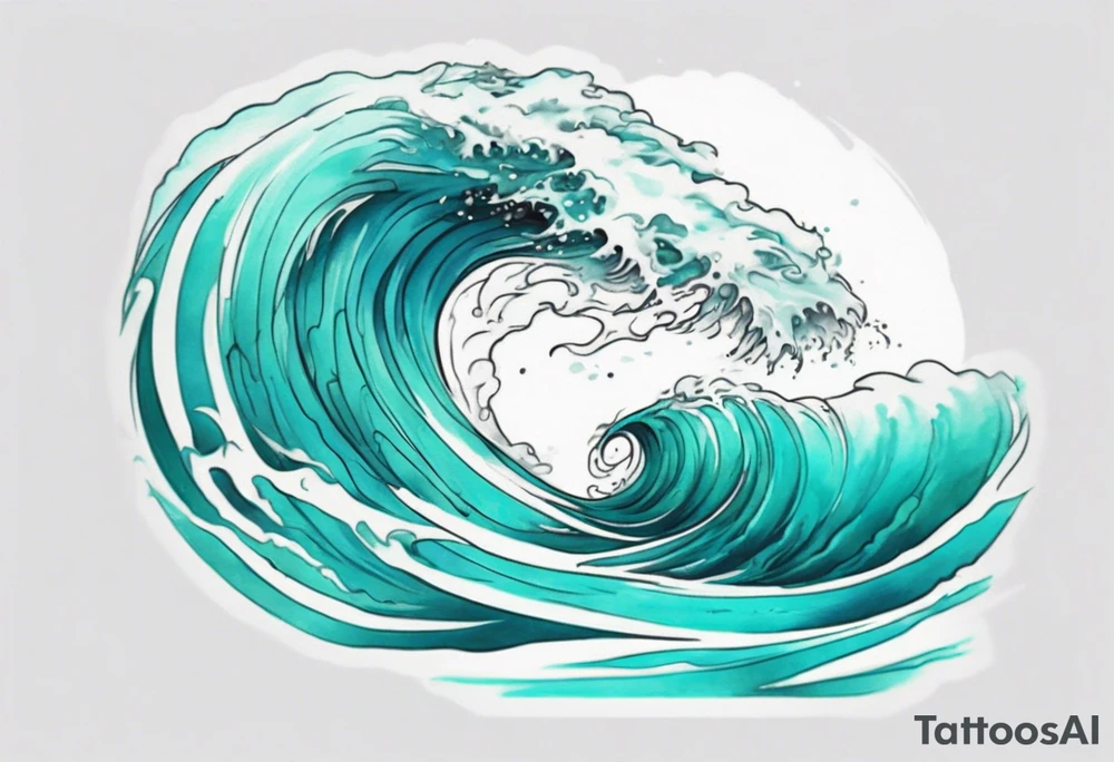 a beautiful turquoise face emerging from an ocean wave, crashing onto the shore tattoo idea