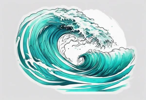 a beautiful turquoise face emerging from an ocean wave, crashing onto the shore tattoo idea