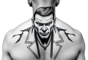 give me a full neck tattoo of Richie rich 
 in black ink tattoo idea