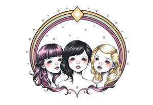 3 petites filles ( une cheveux noir et deux blondes)
sous un arc en ciel incomplet tattoo idea