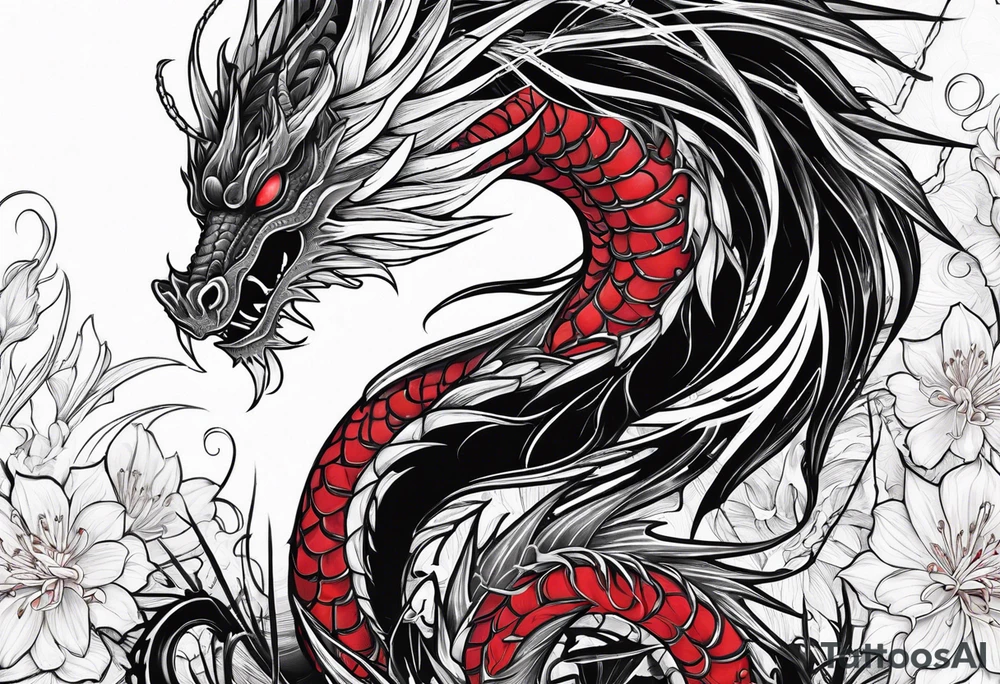 Black Dragon, 
Red Spider Lily tattoo idea