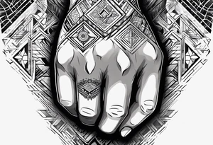 A clenched fist, the hand contains five fingers as specified, the tattoo is a back tattoo using negative space drawing techniques tattoo idea