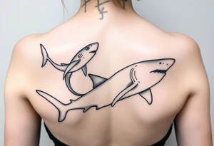 one lemon shark and one whale shark swimming upwards towards the neck tattoo idea
