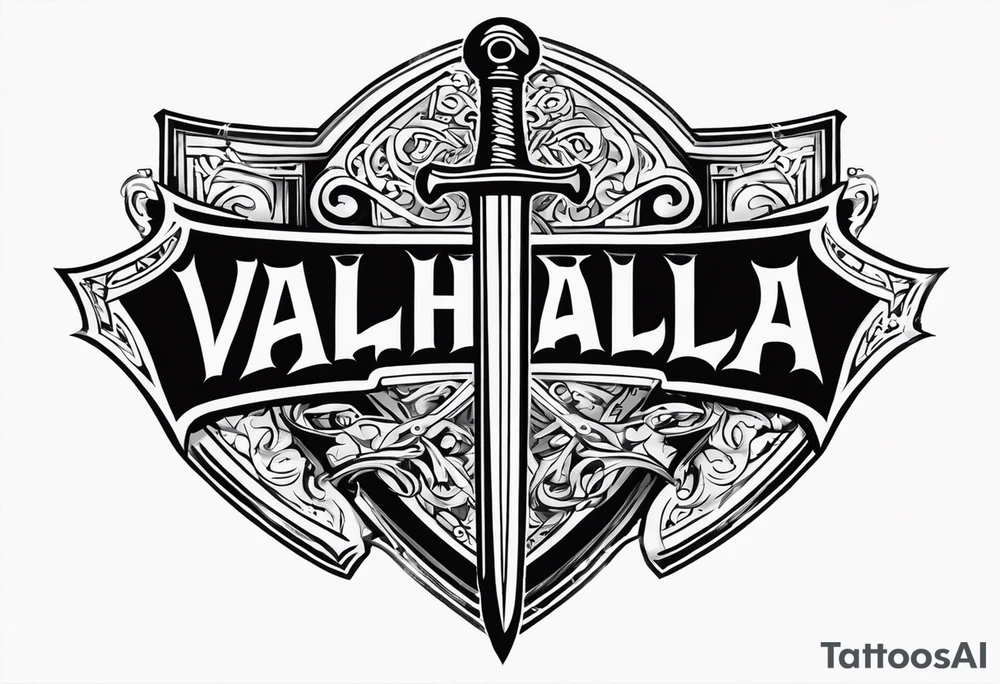 Valhalla steps shield sword tattoo idea