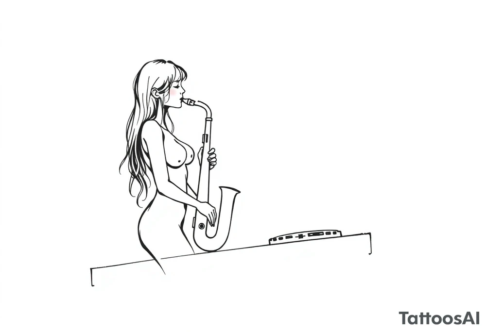 disk jockeying, naked girl, saxophone tattoo idea