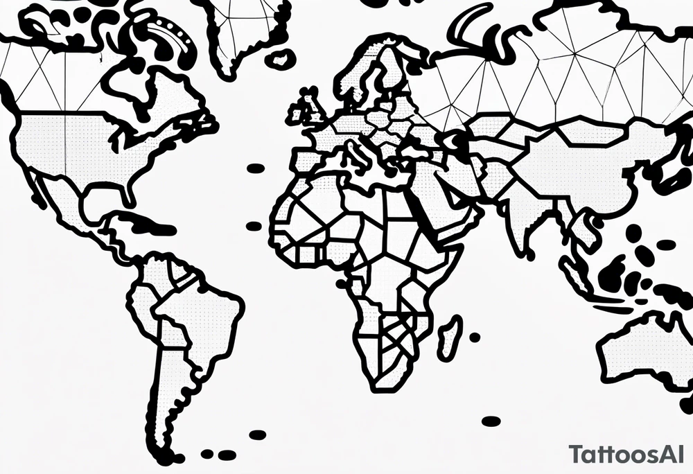 a flat map of the earth on a small fading grid tattoo idea
