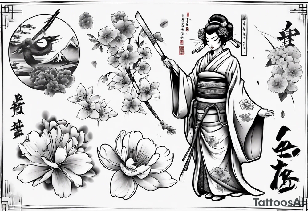 Geisha sakura samurai tattoo idea