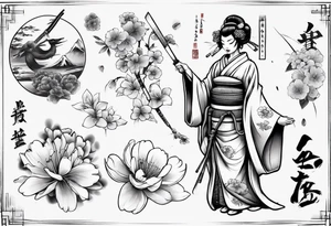 Geisha sakura samurai tattoo idea