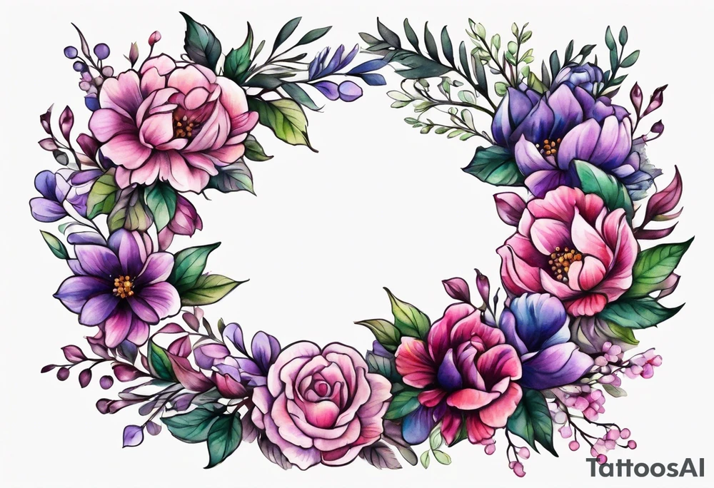 Flower wreath pinks and purples tattoo idea
