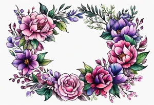 Flower wreath pinks and purples tattoo idea