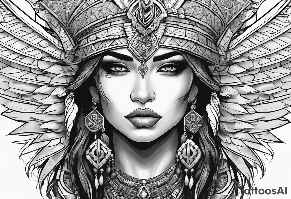 valkrye, kali, pirate, goddess, native american, zen, left side face, chest, wing tattoo idea