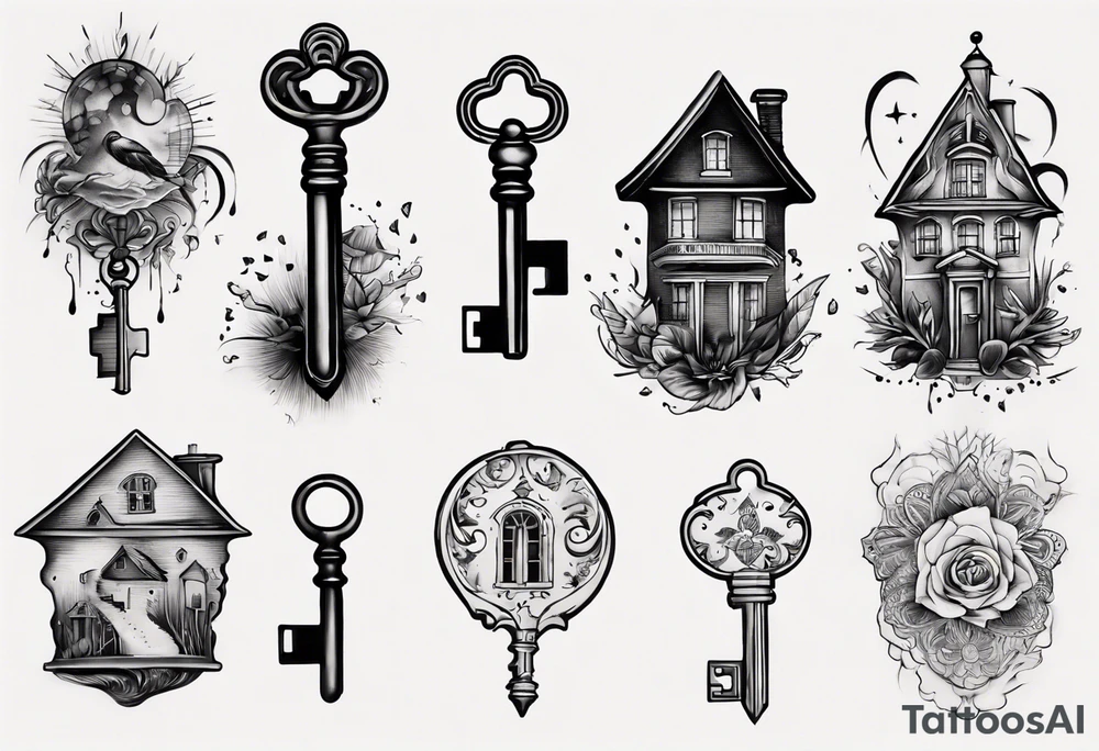 Matching tattoos with key and house tattoo idea