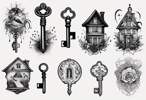 Matching tattoos with key and house tattoo idea