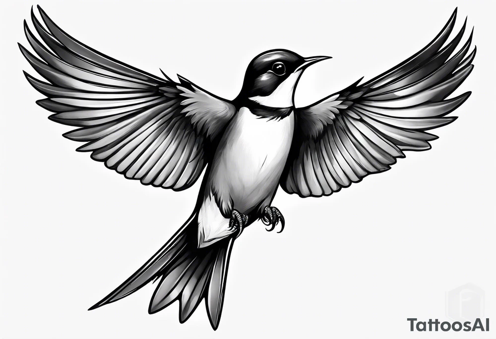 realistic swallow with open wings tattoo idea