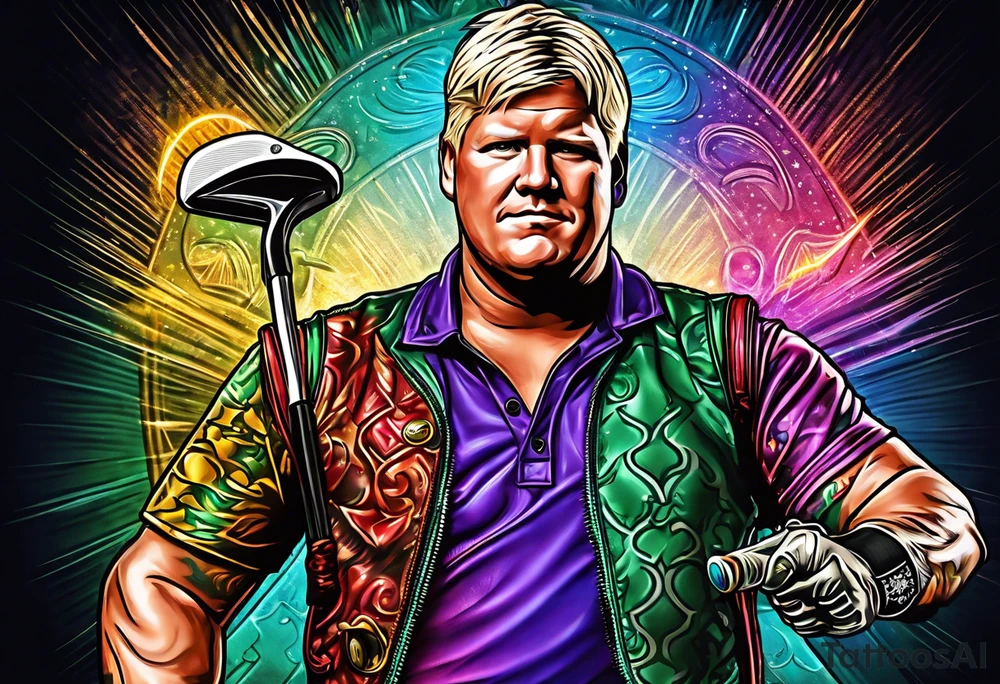 Golfer John Daly wearing the Infinity Gauntlet on one hand and holding a putter on the other hand on the 18th hole of the Masters. tattoo idea