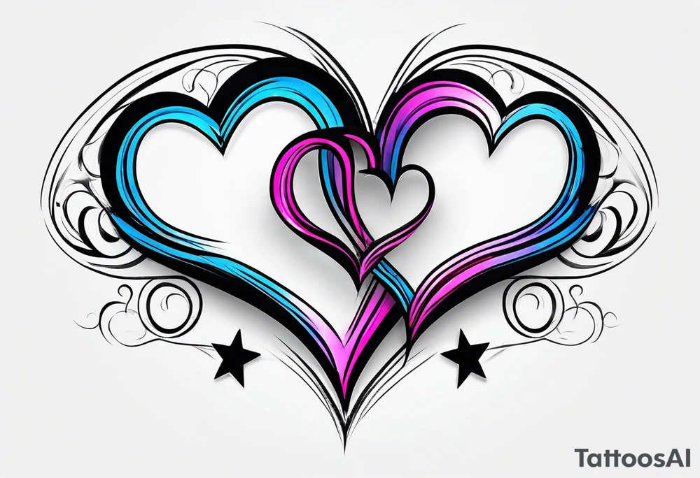 Two pink hearts one blue heart small star. Simple line tattoo idea Two pink hearts one blue heart small star. Simple line tattoo idea