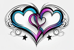 Two pink hearts one blue heart small star. Simple line tattoo idea