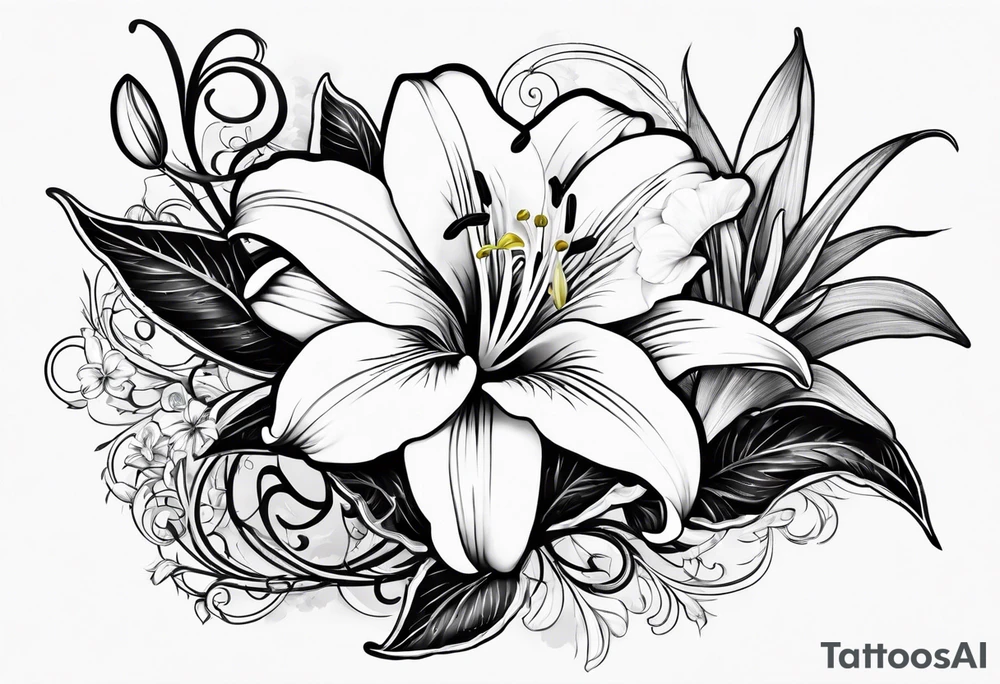 Vintage gear with one lily flower. tattoo idea