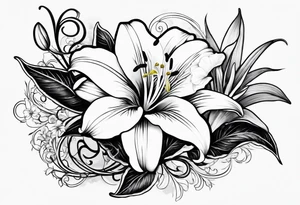 Vintage gear with one lily flower. tattoo idea